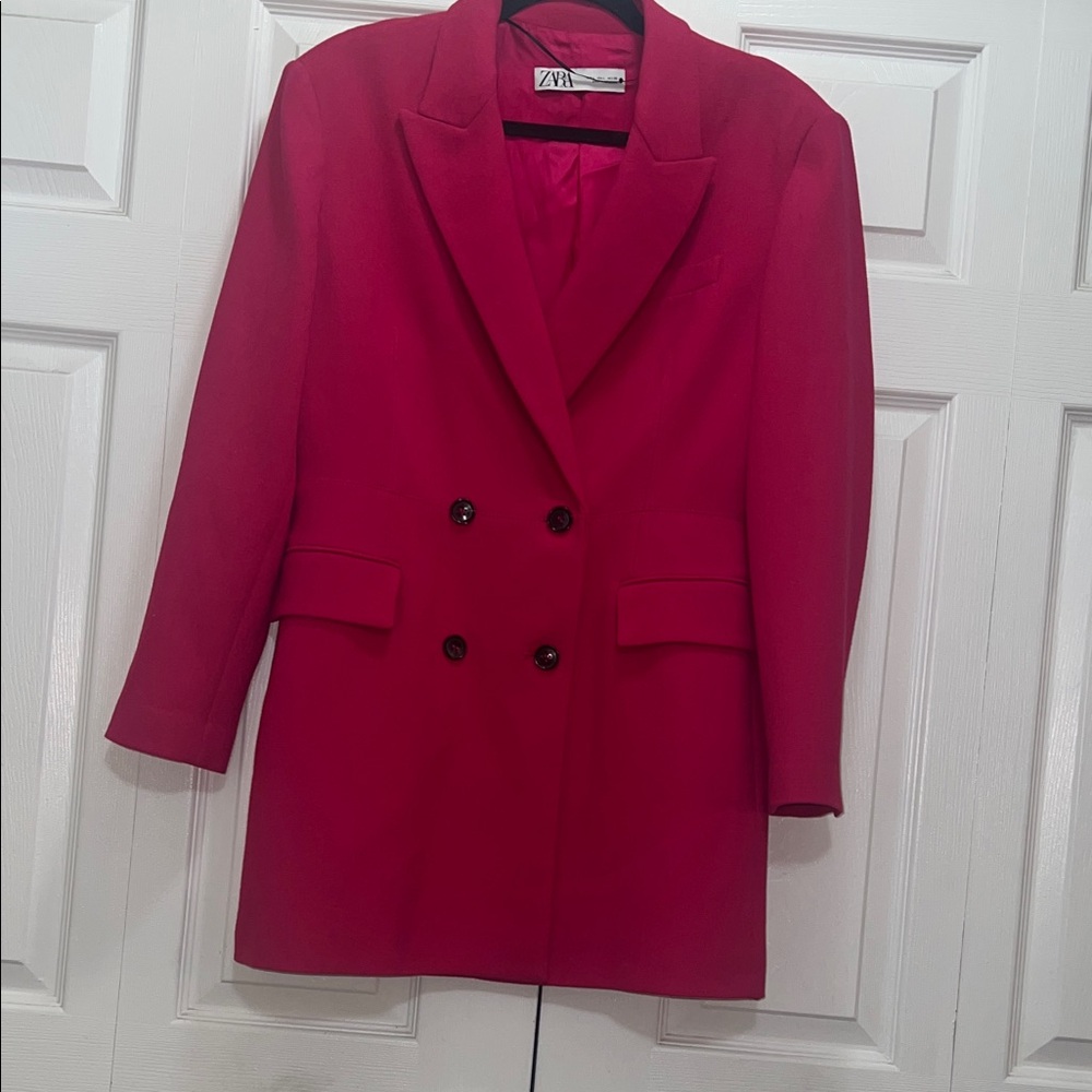 Zara Vibrant Pink Double-Breasted Blazer